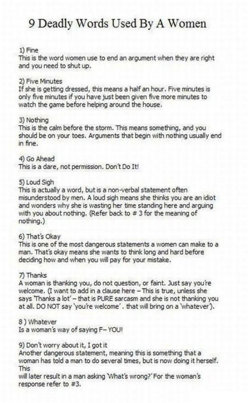 9 Deadly Words Used By Women
