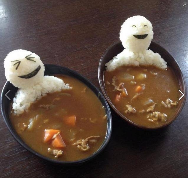 Edible men in curry soup