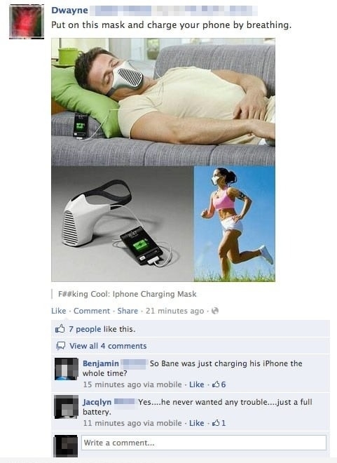Bane was charging his phone
