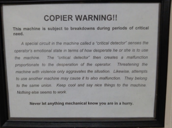 Copier Warning!
