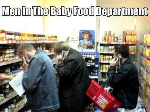 Men looking for baby food