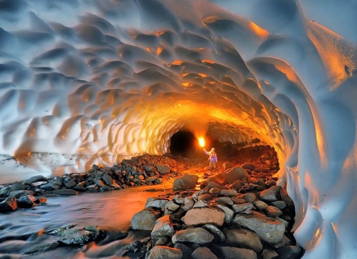 Illuminated Snow Tunnel