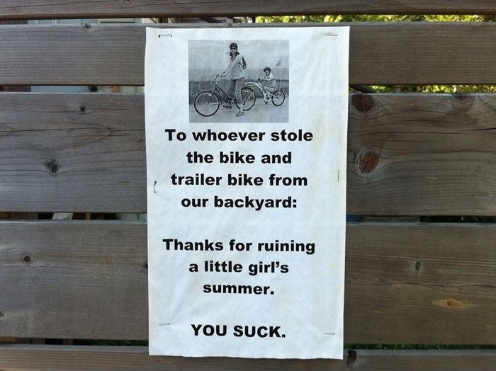 A note to the bike thief
