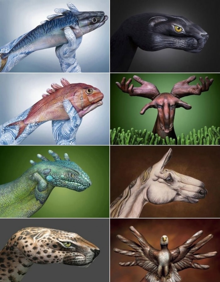 Animals painted on hands