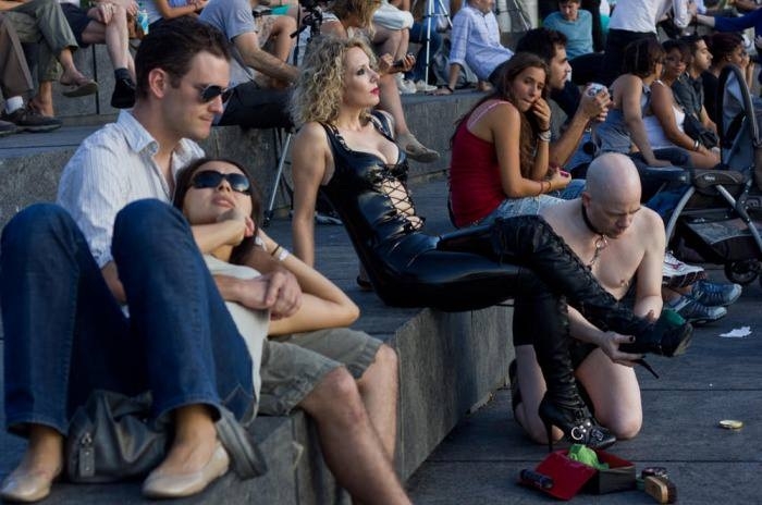 Happy couples in public