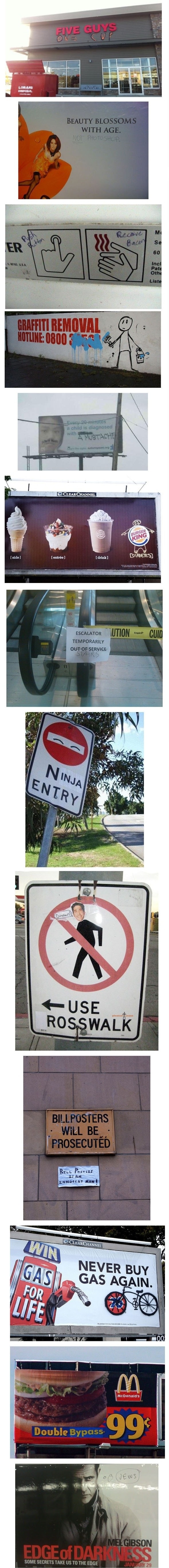 Signs improved by graffiti