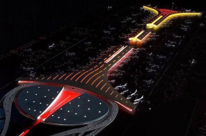 Beijing airport at night