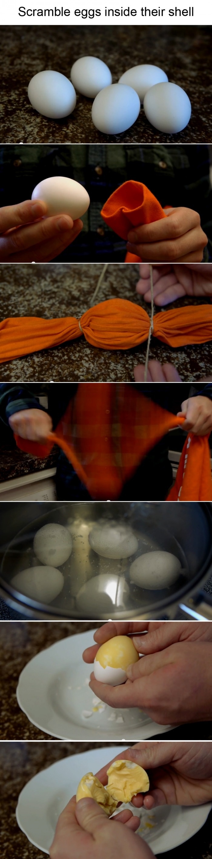 Scramble eggs in shell