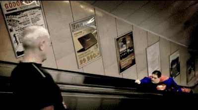 Superman on the escalator