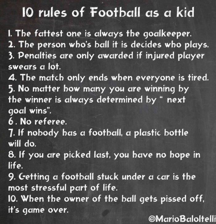 Rules of football as a kid