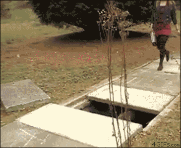 Girl jumps over hole