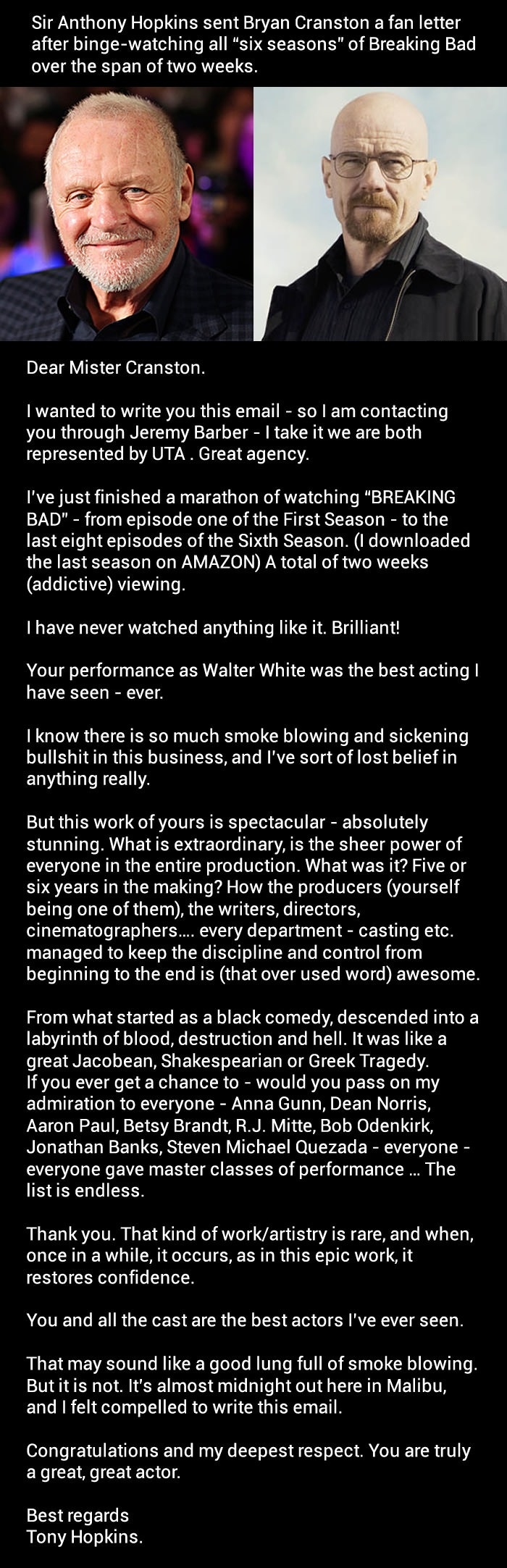Letter by Anthony Hopkins