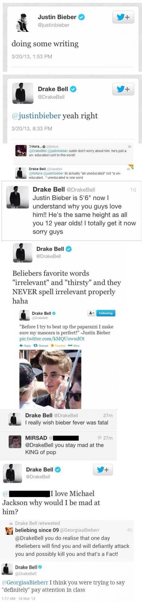 Drake Bell vs Bieber fans