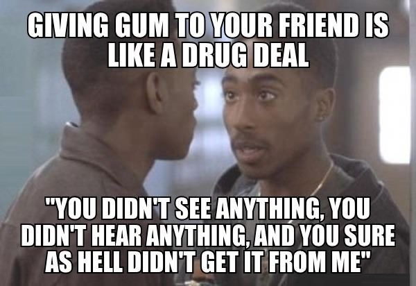 Giving gum to friends
