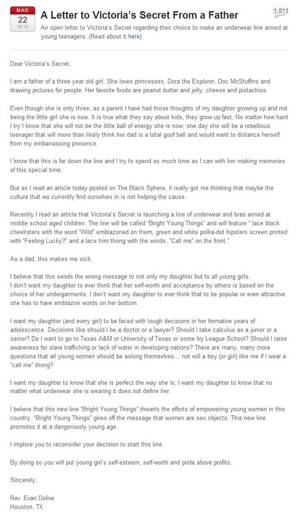 A letter to Victoria Secret