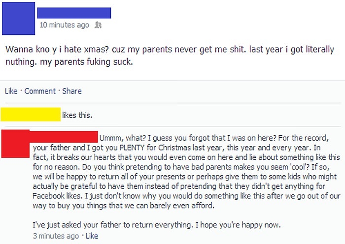 Kid lies about his parents