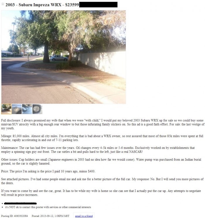 Doesn't want to sell his car