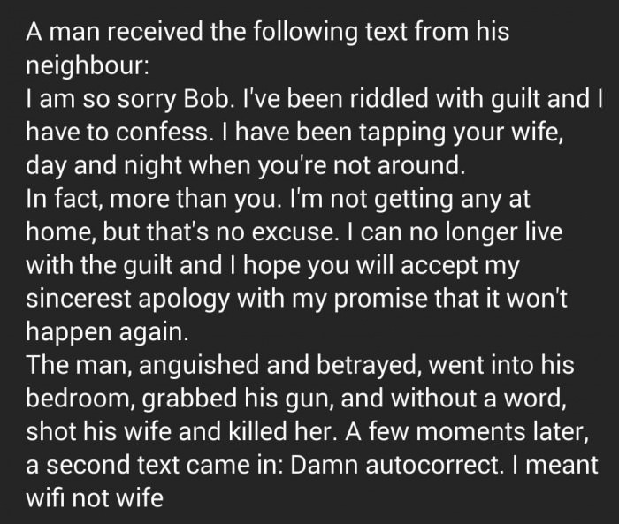 Neighbour's confession