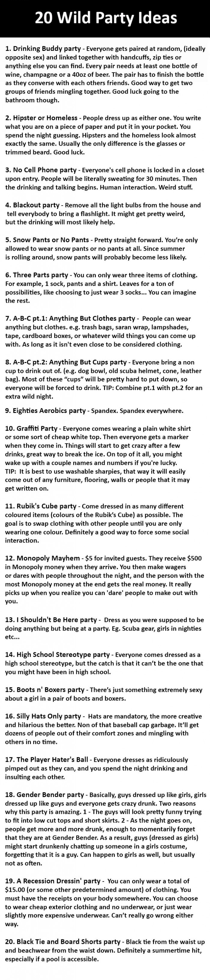 Wild party ideas