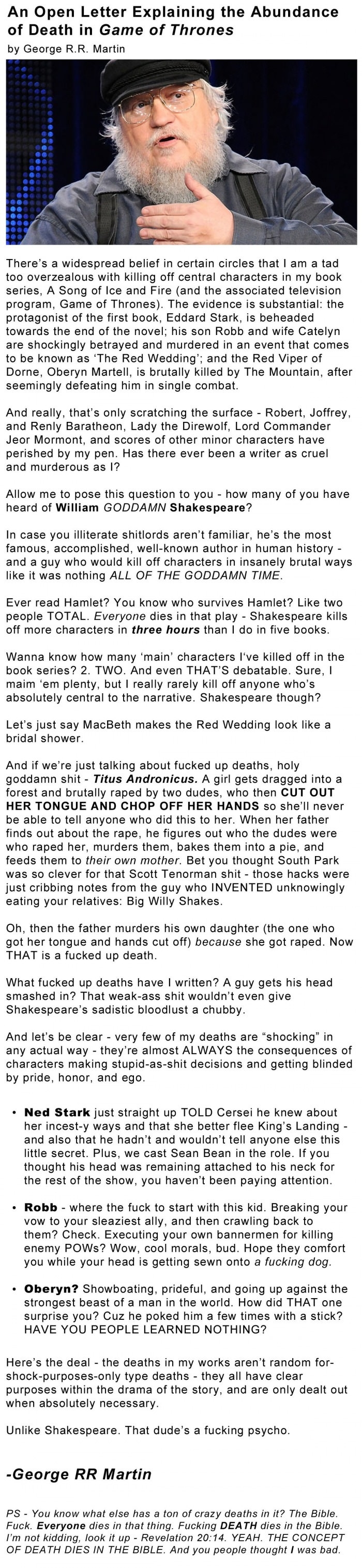 George R.R. Martin's letter