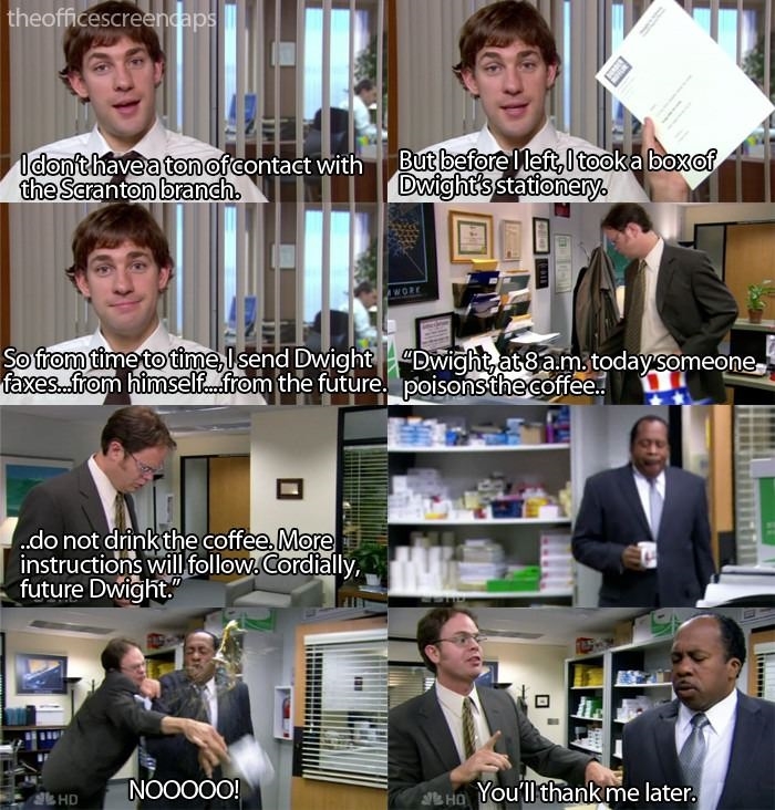Jim pranking Dwight