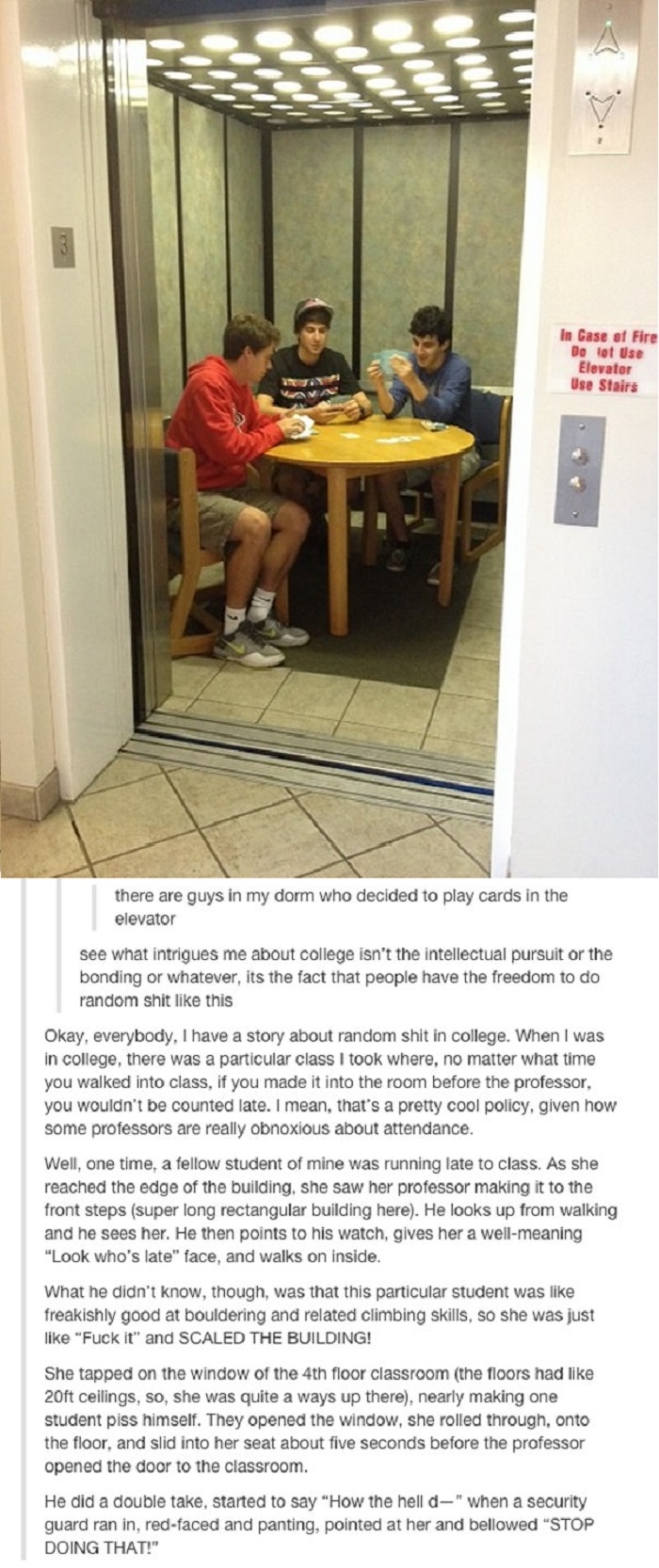 Playing cards in the lift