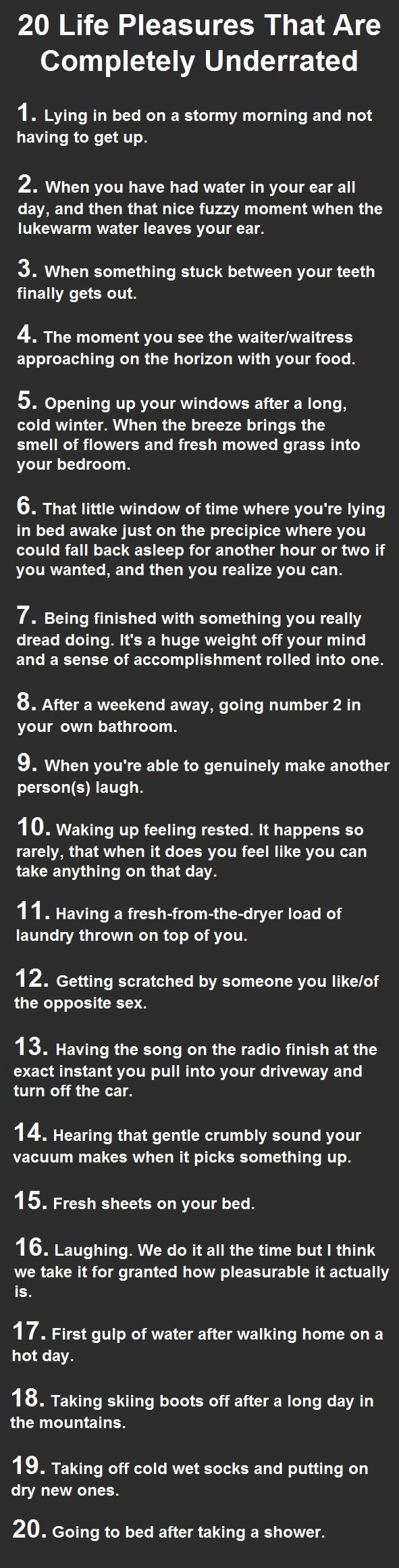 Life's underrated pleasures