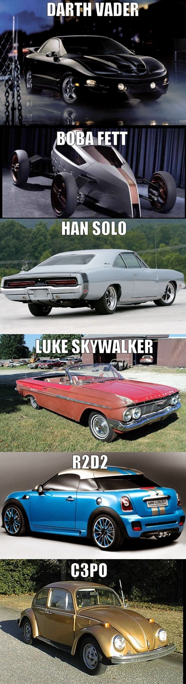 Star Wars characters as cars