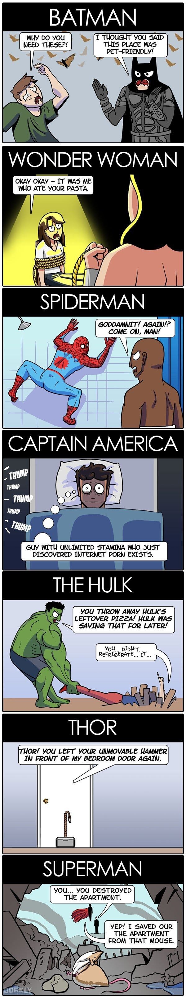 Heroes as roommates