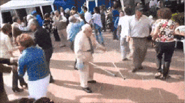 Old man drops his walkers