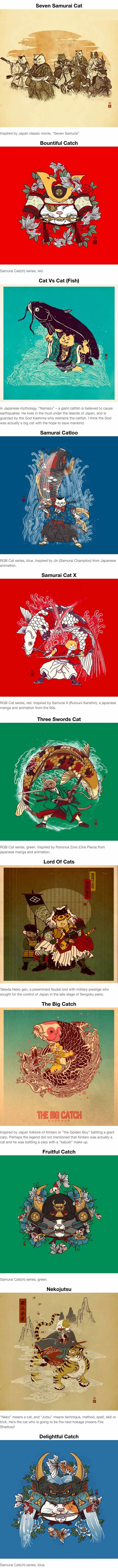 Samurai cat illustrations