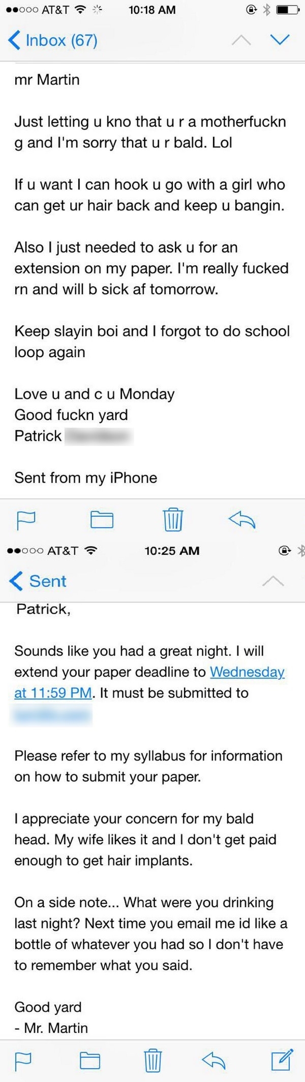Student drunk emails teacher