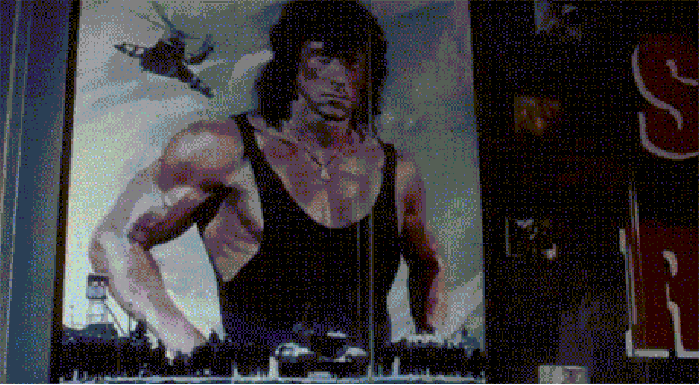 Arnie on the Rambo poster