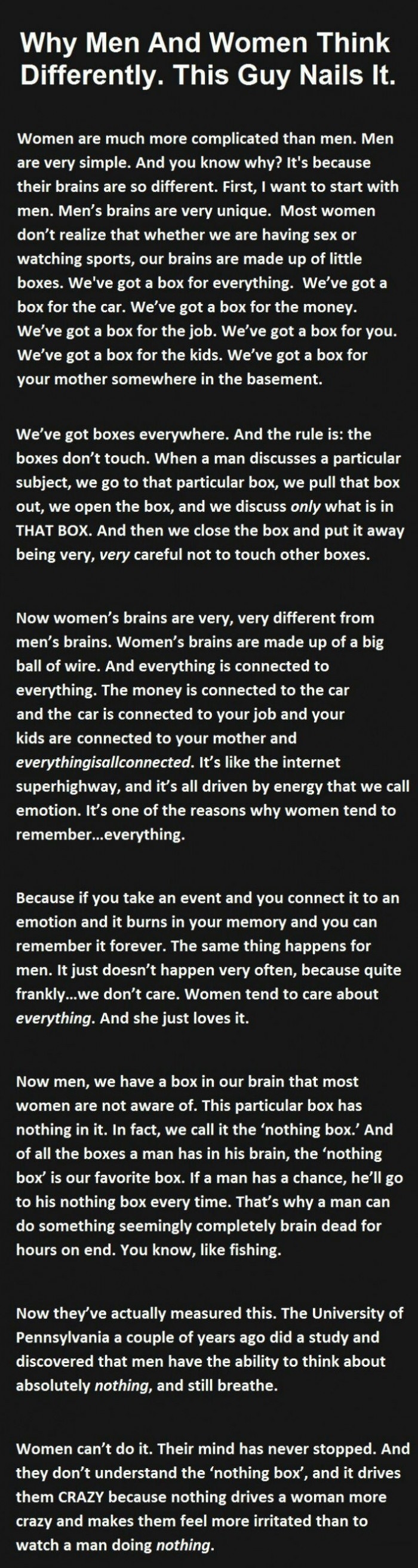Men and women's thinking