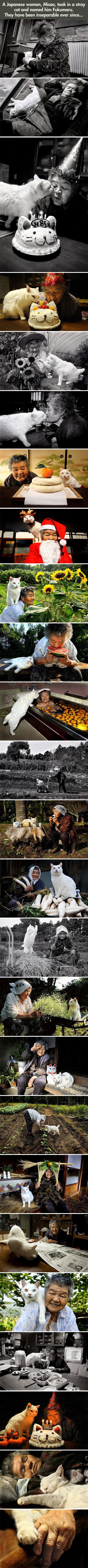 Inseparable woman & cat