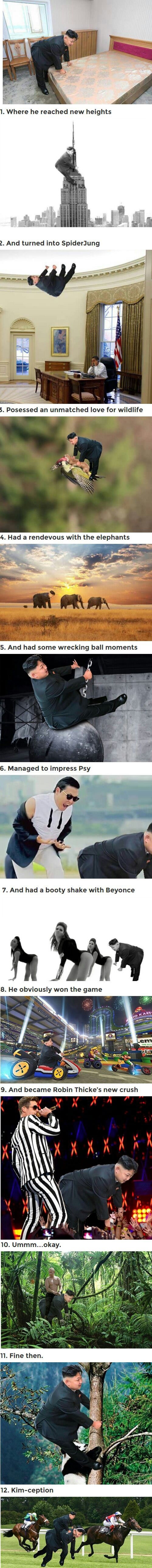 Kim Jong Un bends over