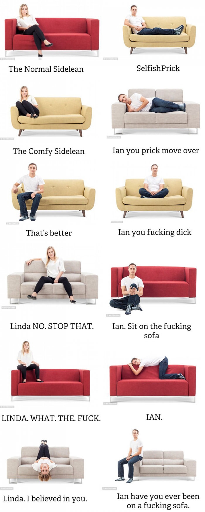 Sofa sitting positions
