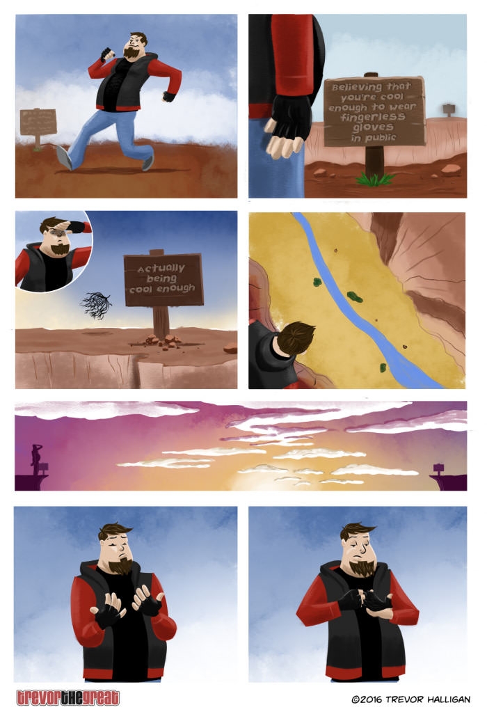 Wearing fingerless gloves