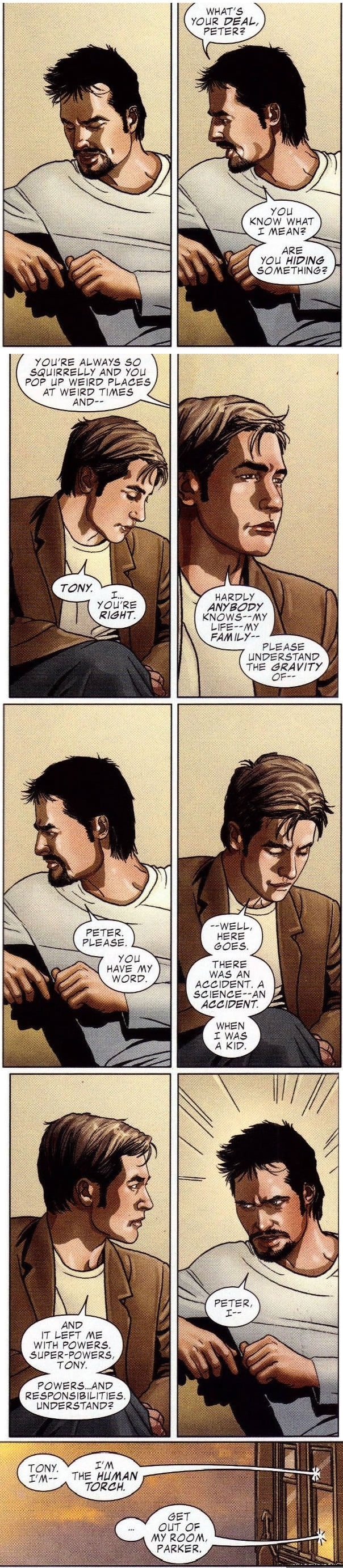 Peter shares his secret with Tony