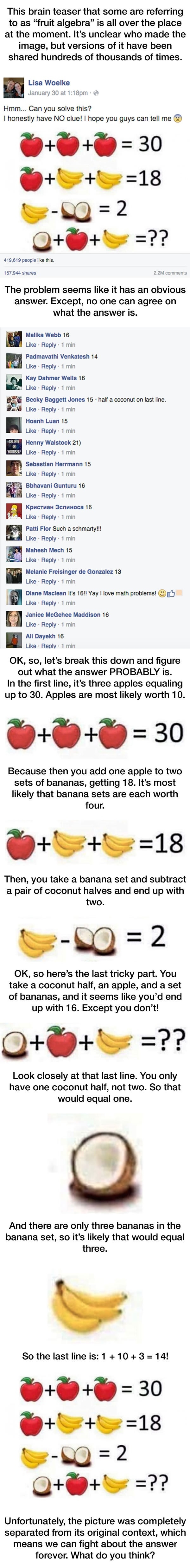 Brain teaser fruit algebra