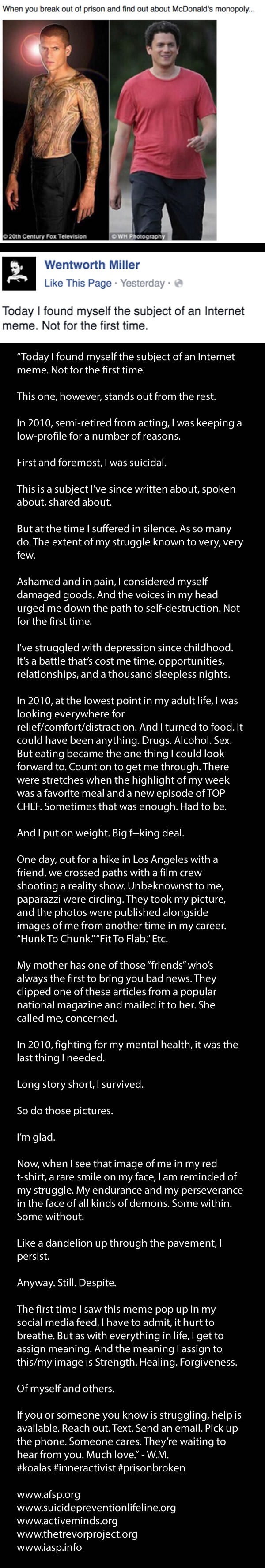 Wentworth Miller talks about his depression