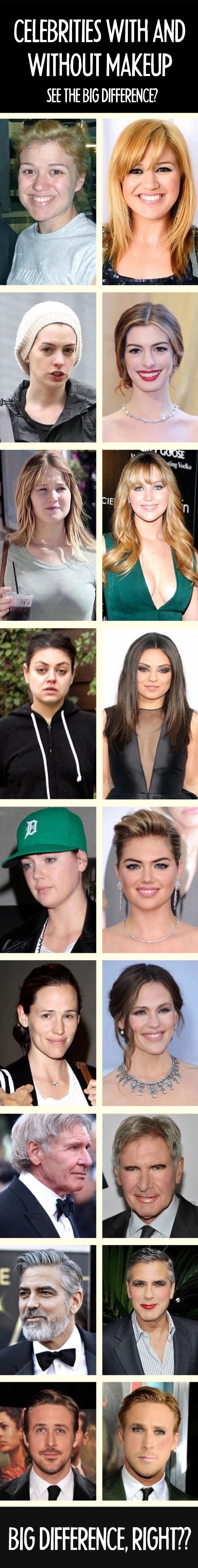 Celebrities with & without makeup