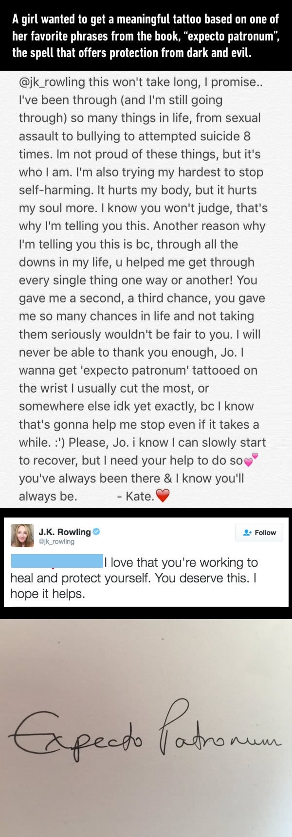 J.K. Rowling hand writes a perfect tattoo for a fan