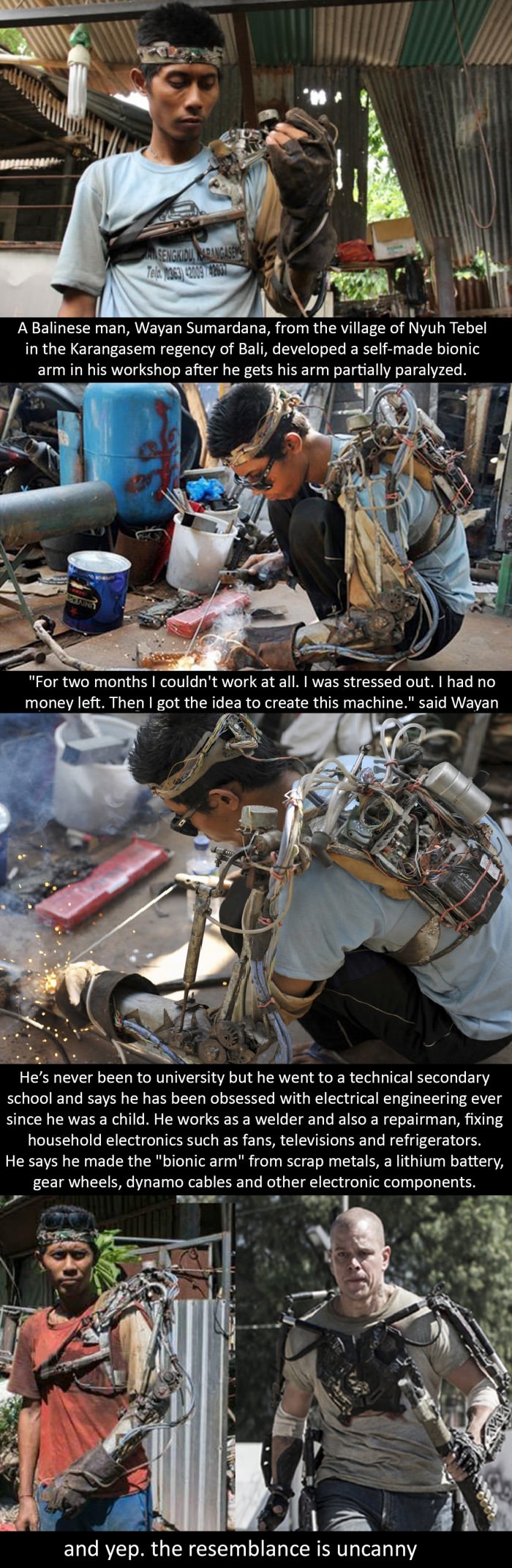 Partially paralysed Bali man creates self-made bionic arm