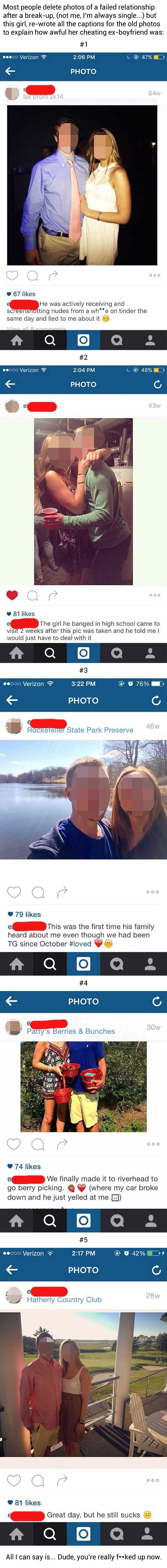 Girl rewrites all her photo captions after she finds out her ex was cheating on her