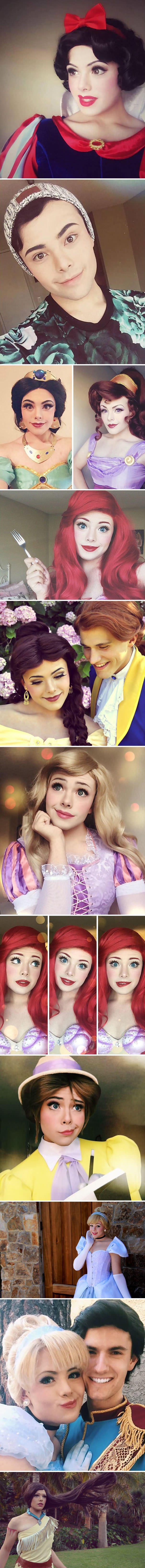 Guy transforms himself into Disney princesses