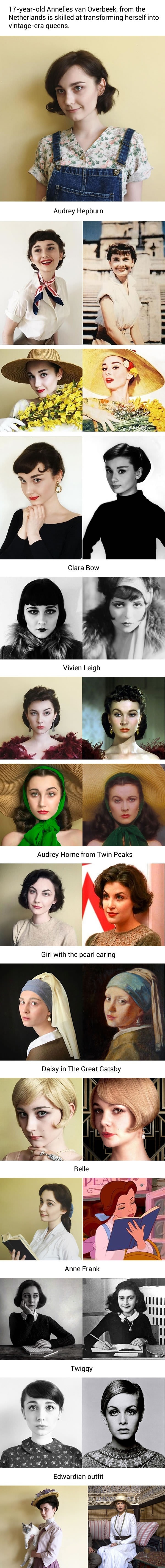 17 y/o transforms herself into famous vintage characters