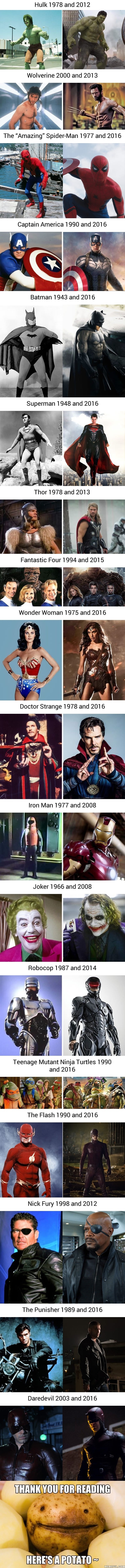 On screen superheroes then and now