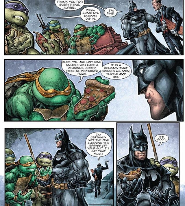 Just Batman having pizza with TMNT
