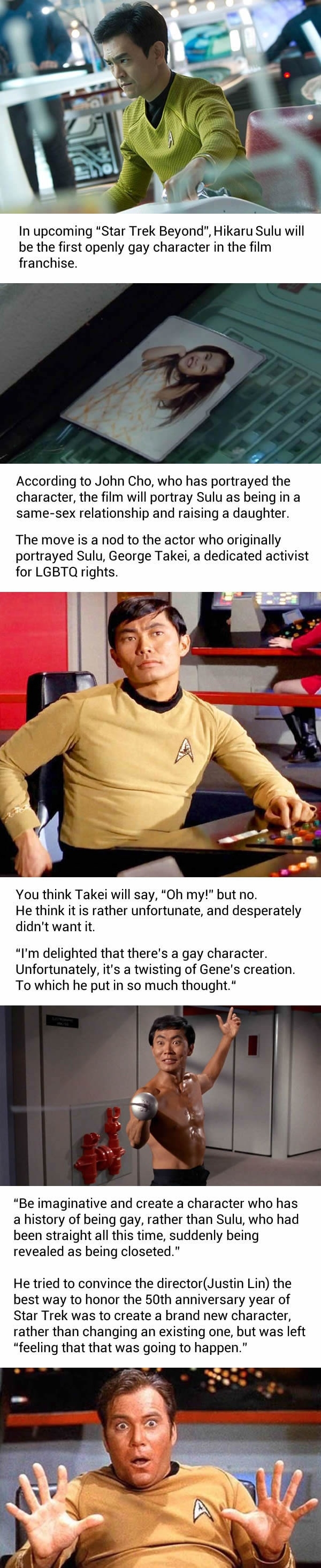 Sulu is the first openly gay character in Star Trek film franchise